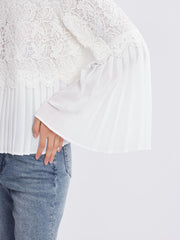 ASOBIO Pleated Chiffon Lace-Panel Blouse