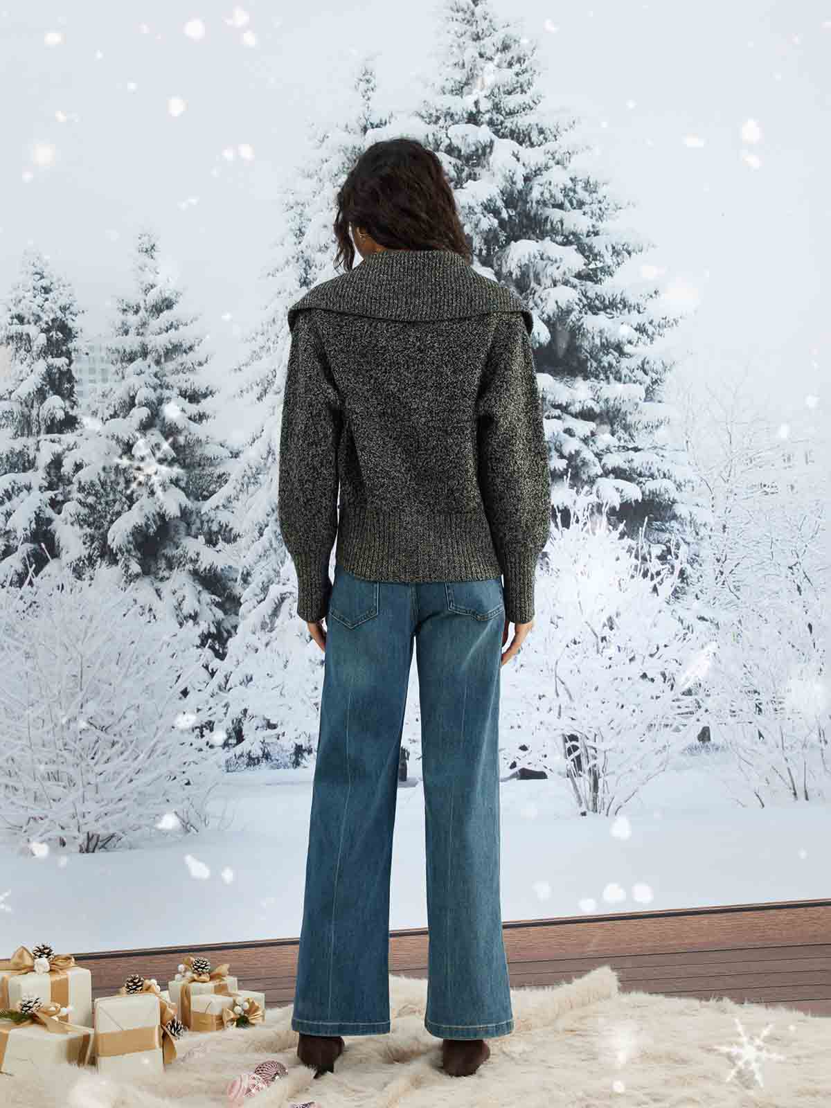 ASOBIO 100% Wool Zip-Up Cardigan