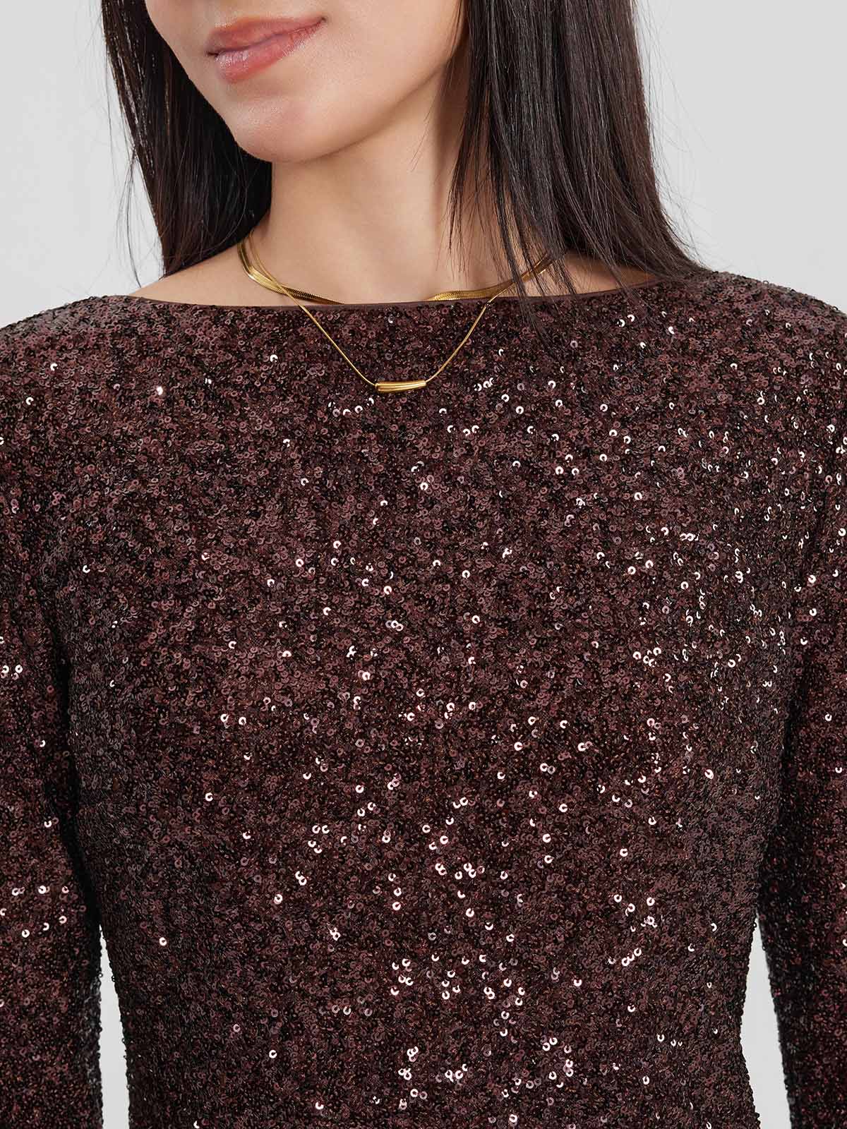 ASOBIO Long Sleeve Sequin Mini Dress