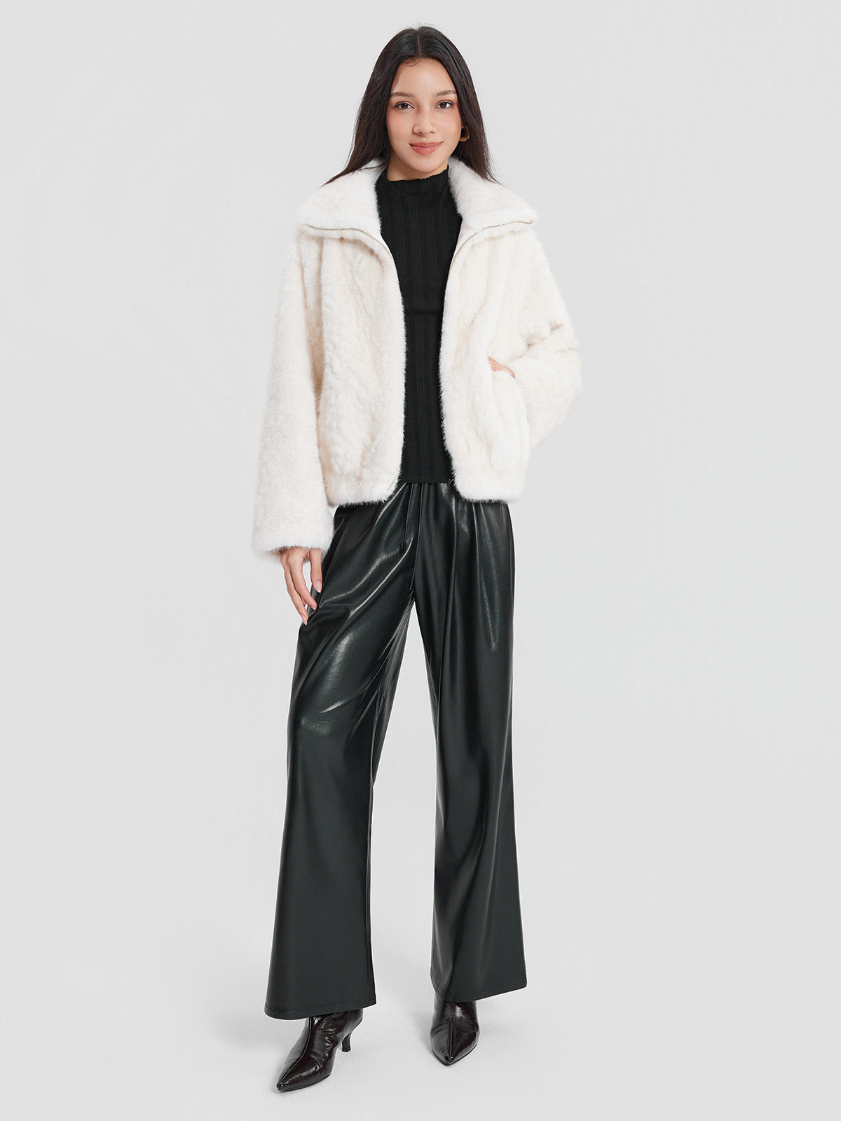 ASOBIO Faux Fur Zip-Up Jacket