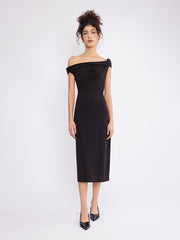 ASOBIO Asymmetric Neckline Knit Midi Dress