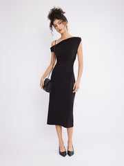 ASOBIO Asymmetric Neckline Knit Midi Dress