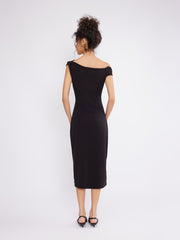 ASOBIO Asymmetric Neckline Knit Midi Dress