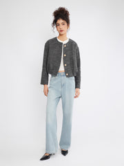 ASOBIO Cropped Tweed Jacket with Pleated Hem