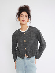 ASOBIO Cropped Tweed Jacket with Pleated Hem