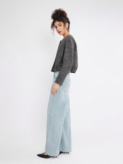 ASOBIO Cropped Tweed Jacket with Pleated Hem