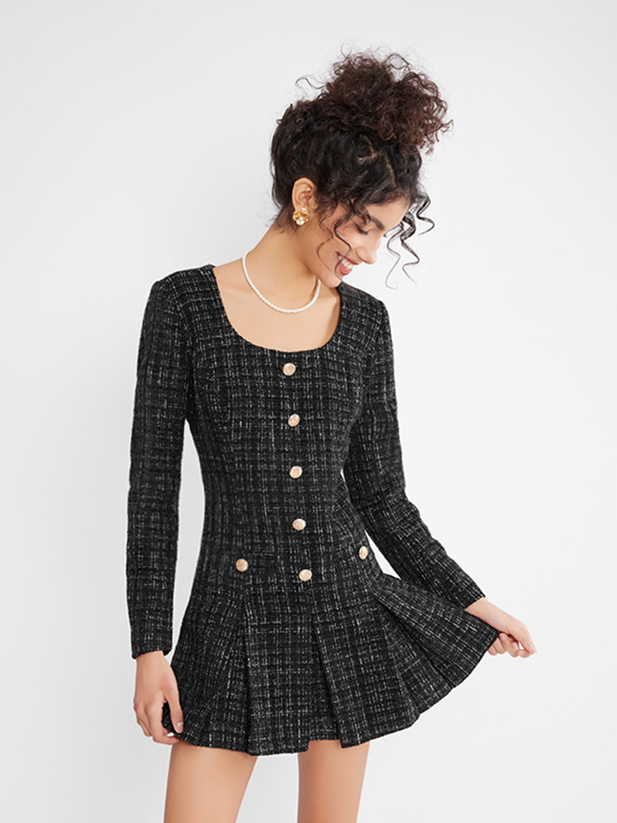 ASOBIO Tweed Mini Dress