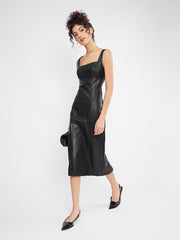 ASOBIO Square Neck Faux Leather Midi Dress