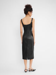 ASOBIO Square Neck Faux Leather Midi Dress