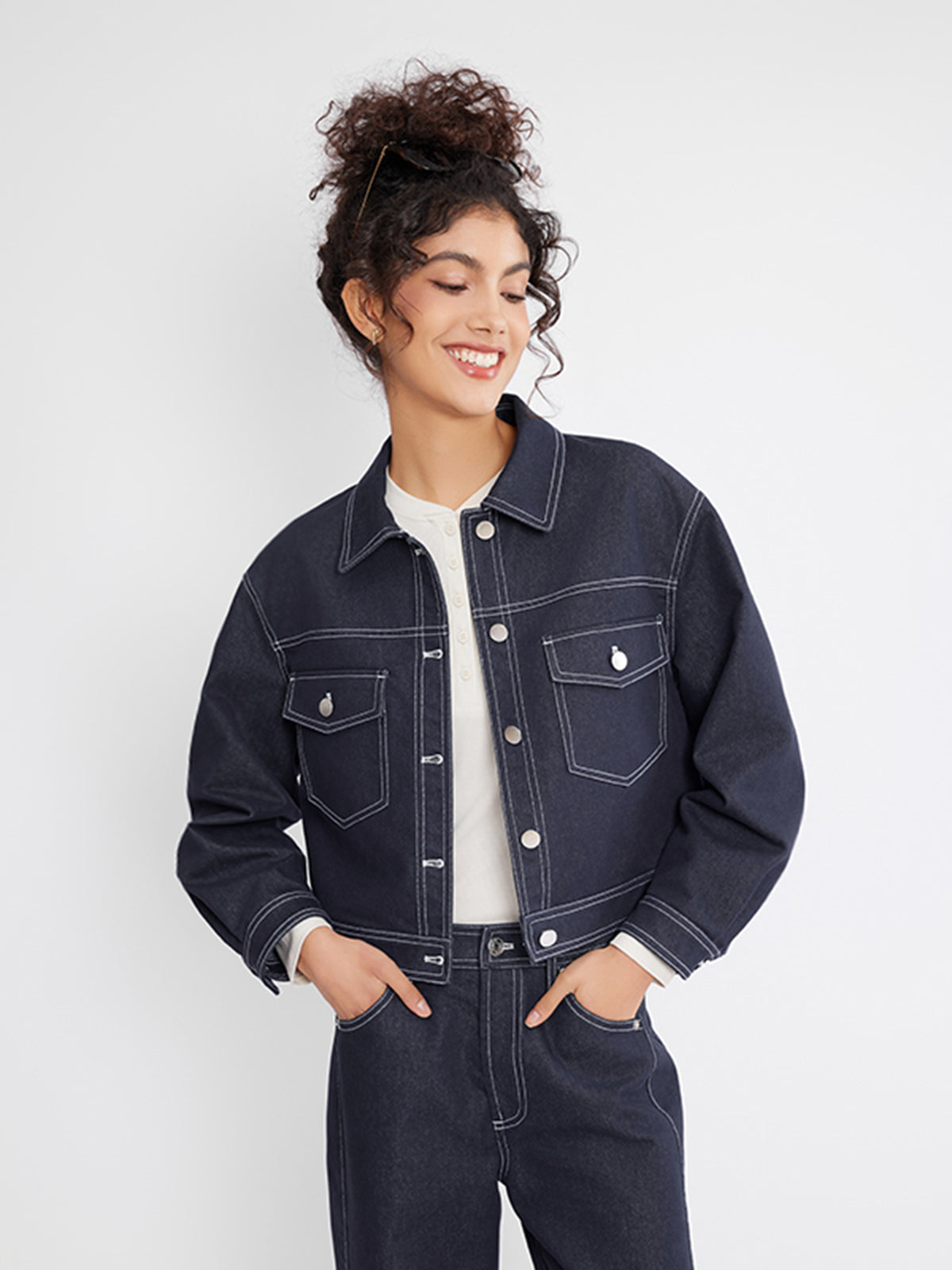 ASOBIO Crop Denim Trucker Jacket