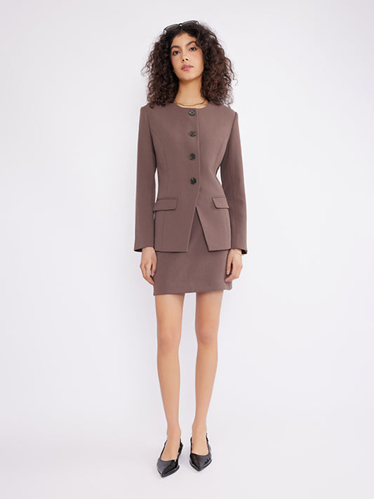 ASOBIO Tailored Round Neck Button-Up Blazer