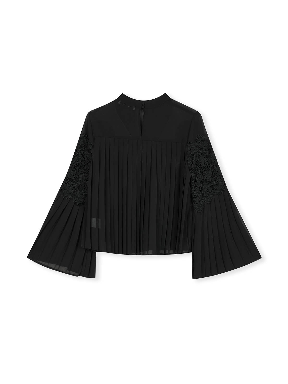 Pleated Chiffon Lace-Panel Blouse