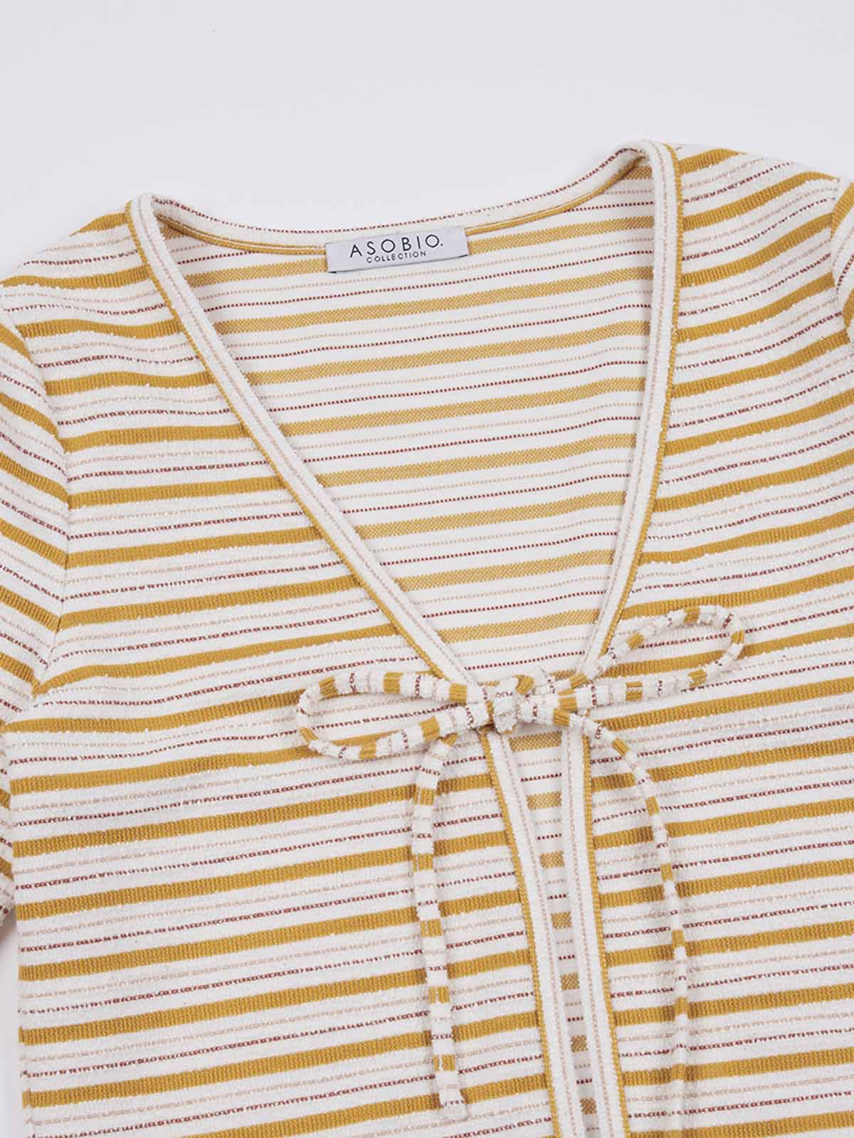 ASOBIO Knitted Front-Tie 3/4 Sleeve Cardigan