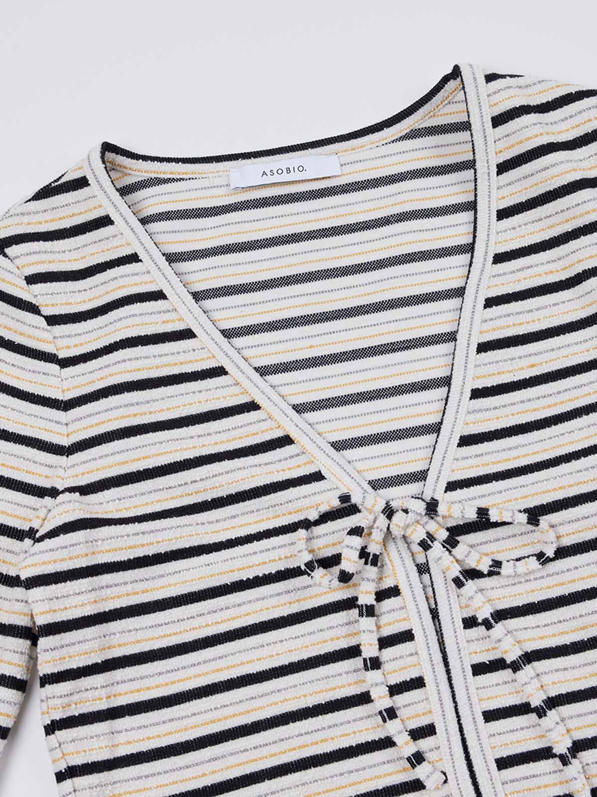 ASOBIO Knitted Front-Tie 3/4 Sleeve Cardigan