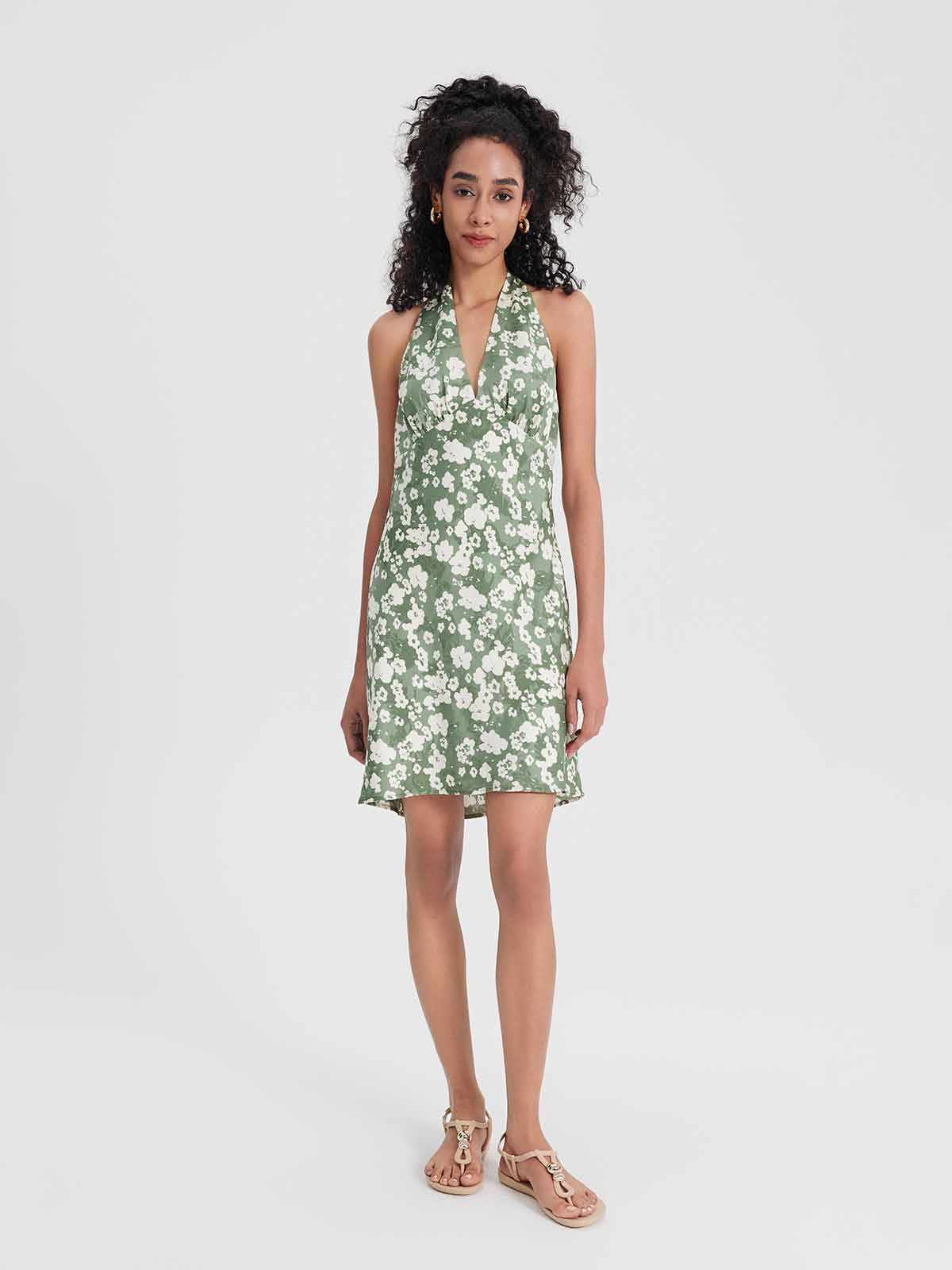 ASOBIO Halter V-Neck Draped Mini Dress