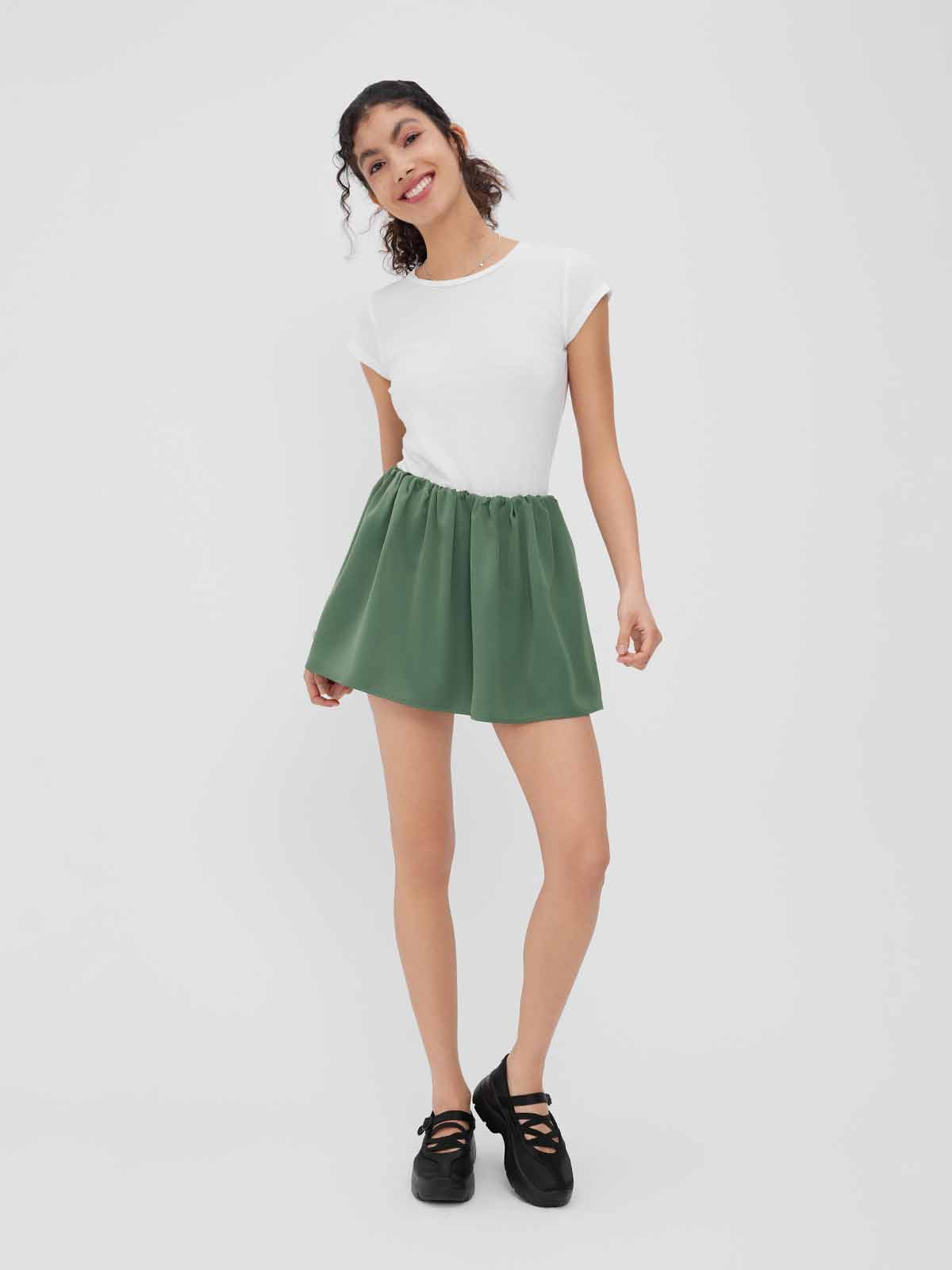 ASOBIO Satin Bubble Mini Skirt with Shorts