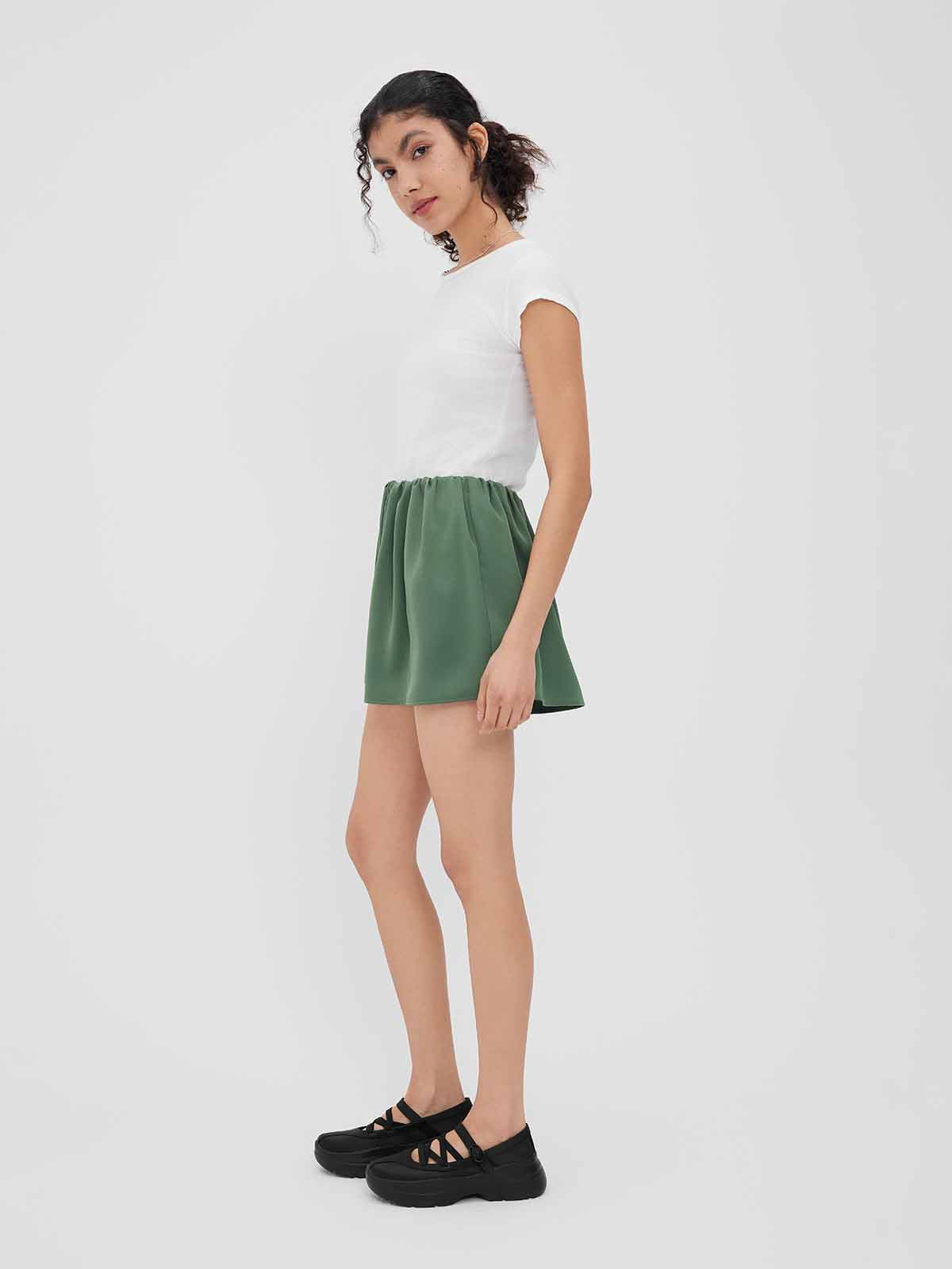 ASOBIO Satin Bubble Mini Skirt with Shorts