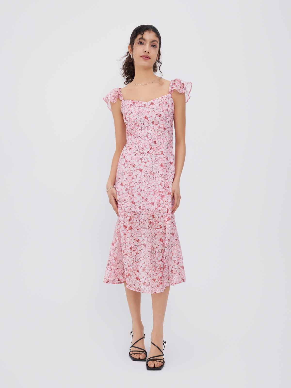 ASOBIO Printed Cap Sleeve A-Line Dress