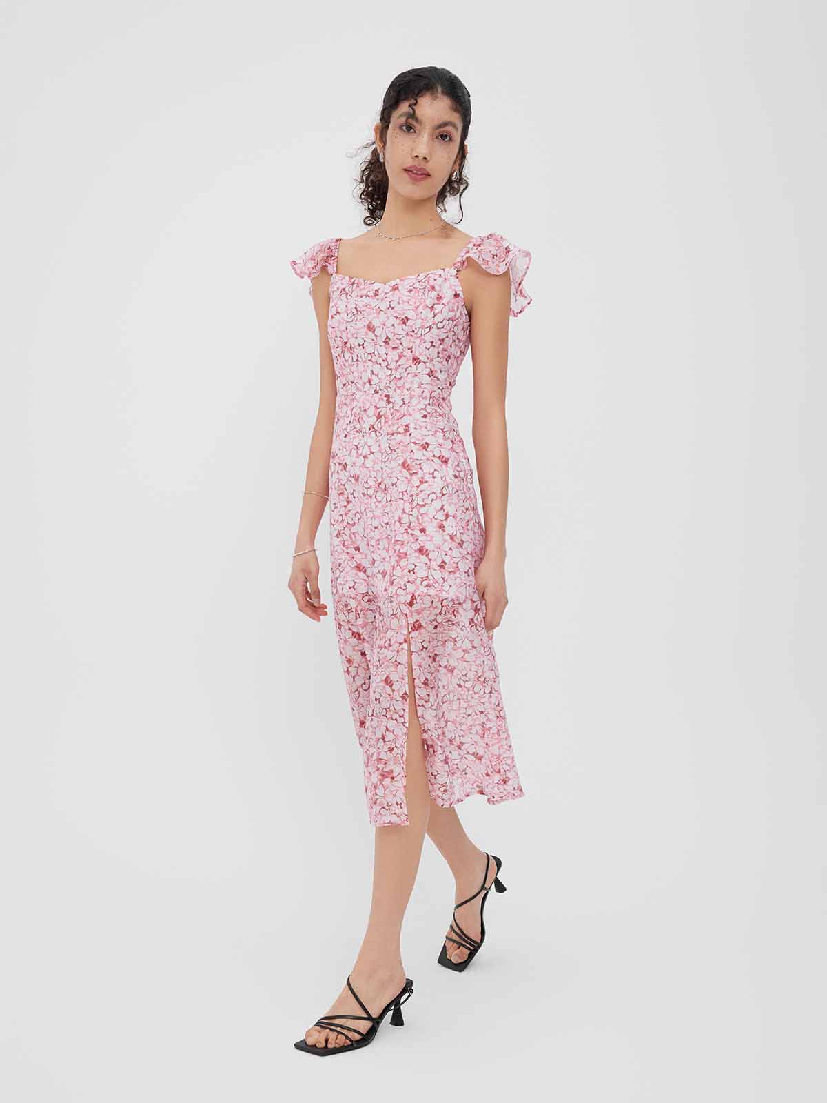 ASOBIO Printed Cap Sleeve A-Line Dress