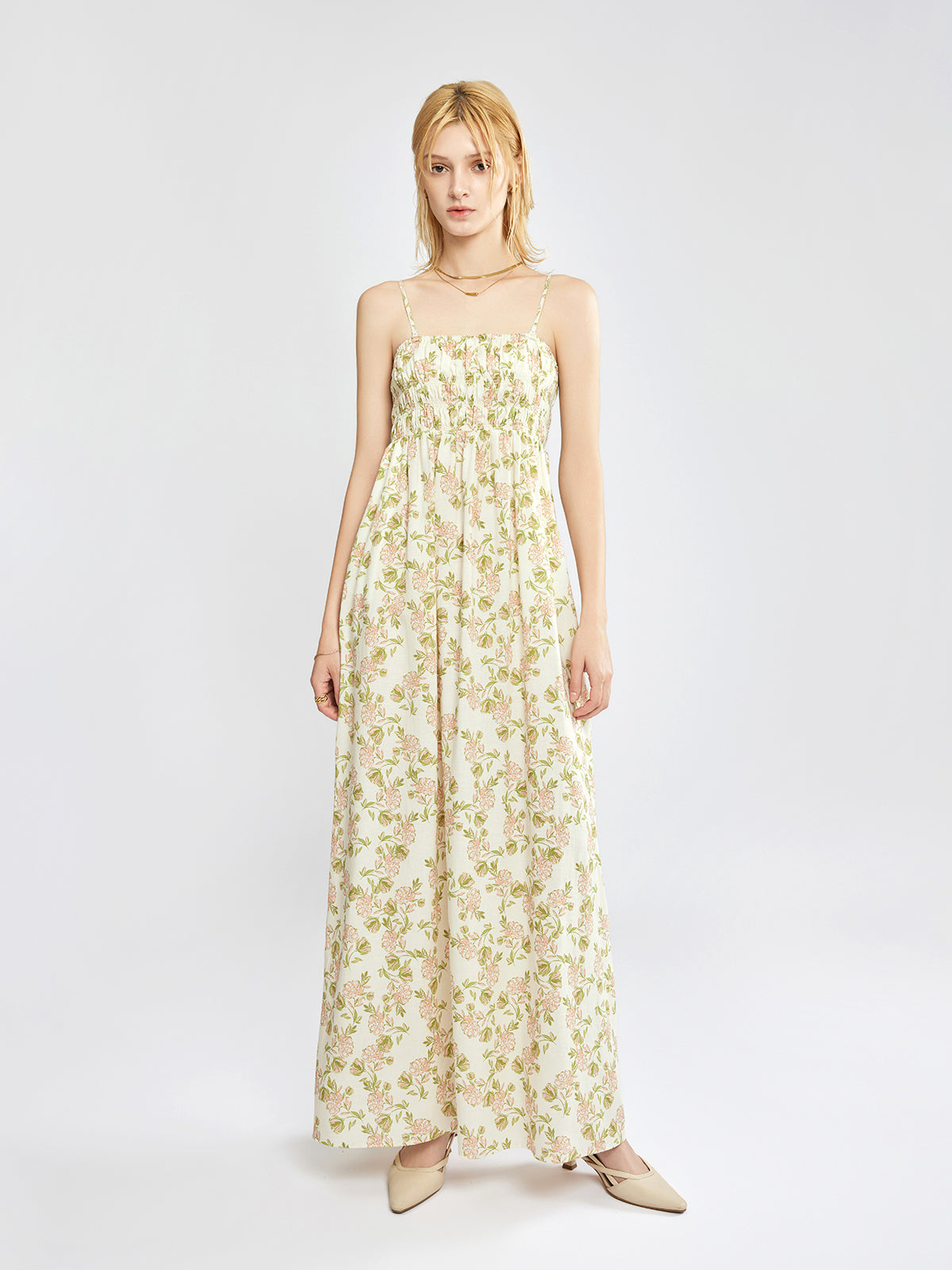 Smocked Maxi Dress with Removable Straps