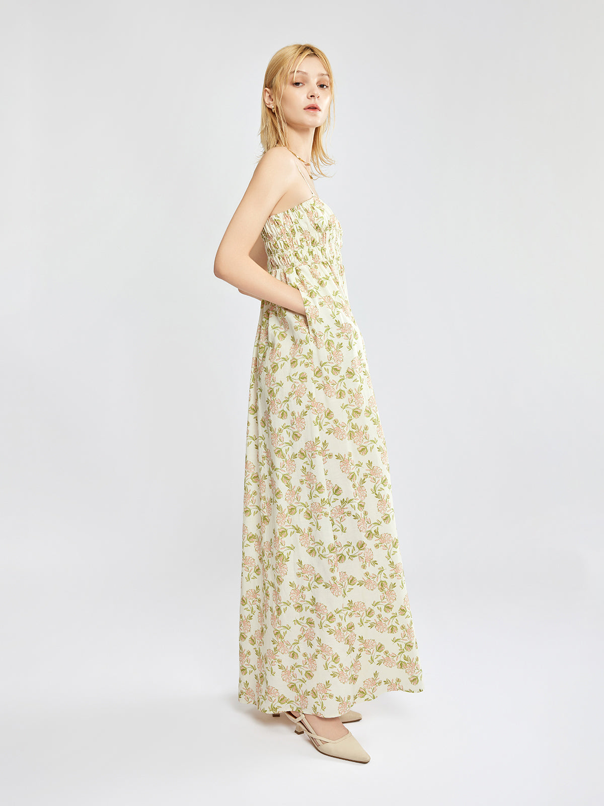 Smocked Maxi Dress with Removable Straps