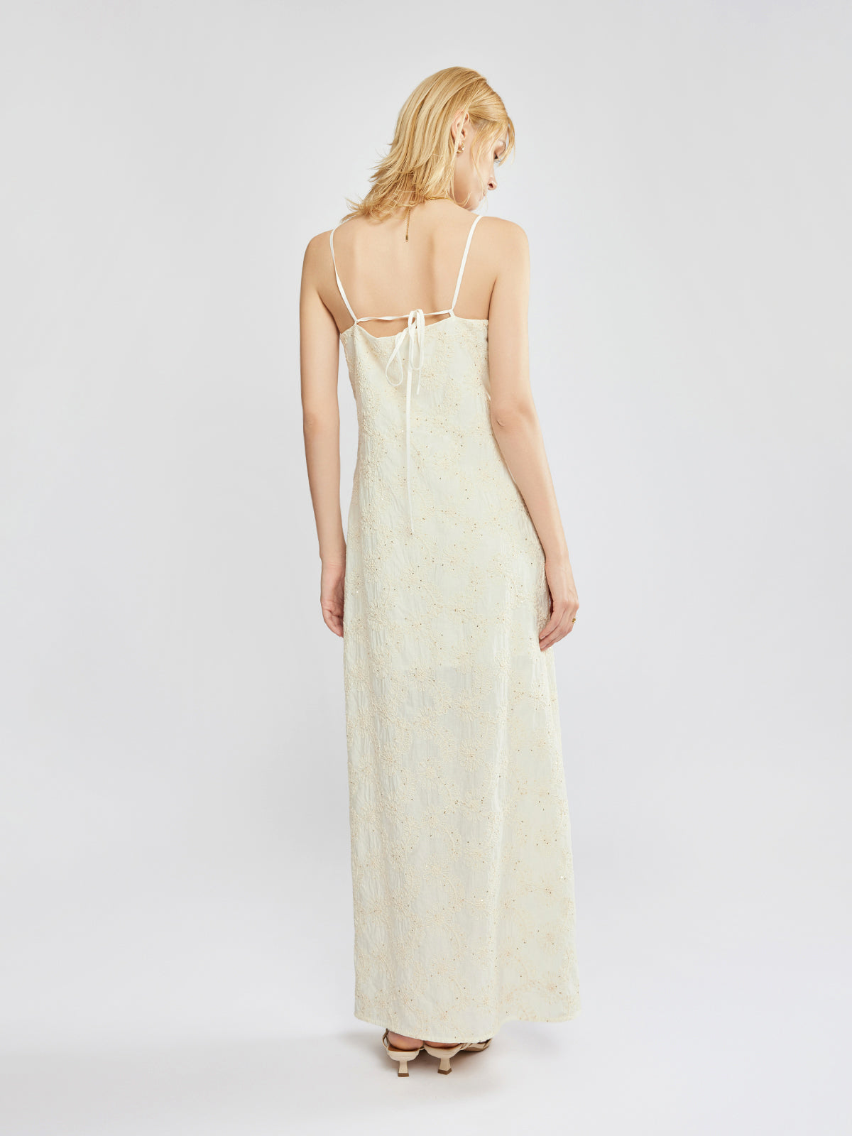 Embroidered Cut Work Cami Column Maxi Dress