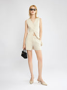 100% Linen Button-Up Linen Vest Mini Dress