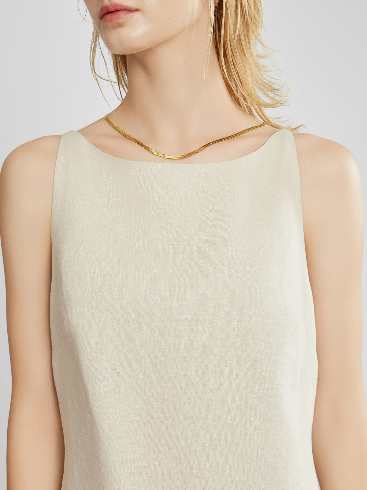 100% Linen Boatneck Mini Dress