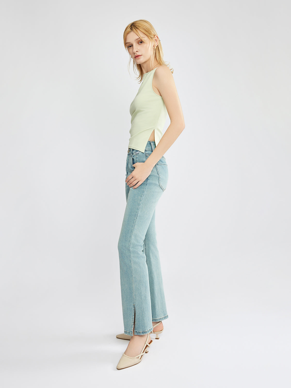 Ruched Side Asymmetrical Hem Sleeveless Top