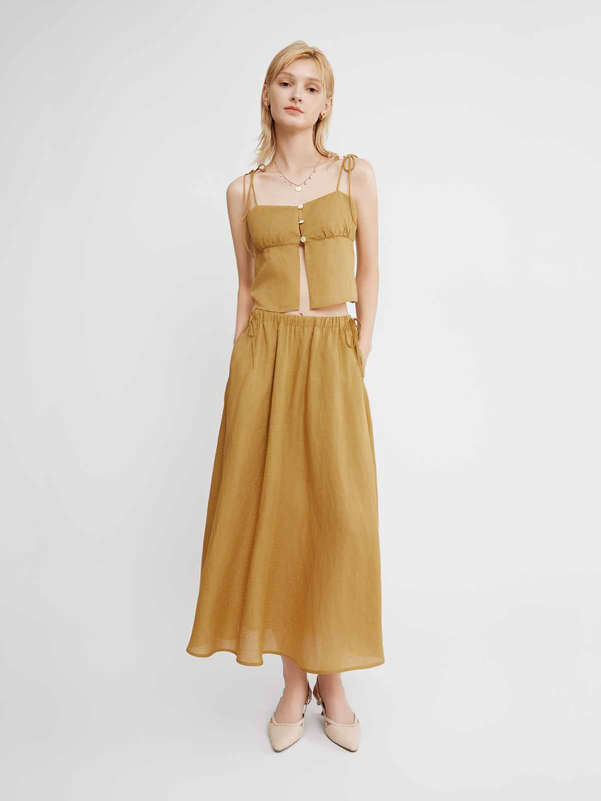 Front Button Tie-Strap Cami Top