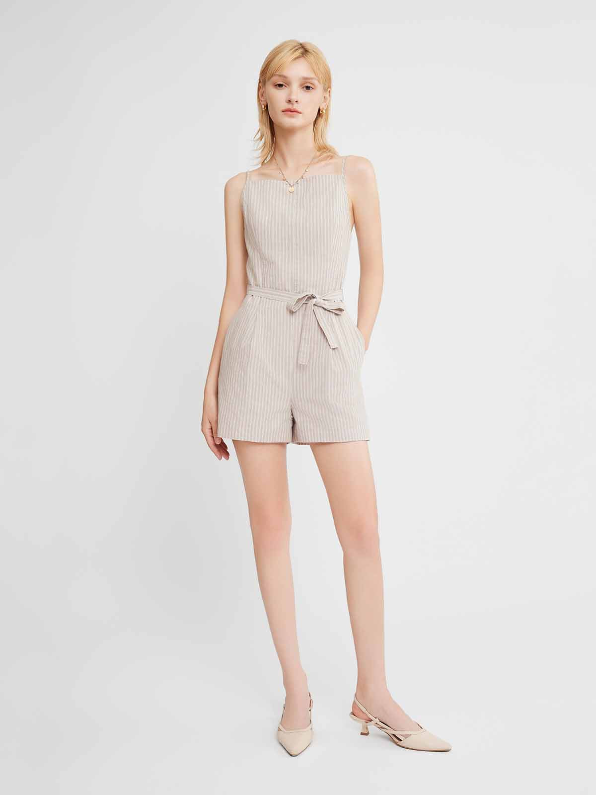 Sleeveless Square-Neck Pleated Romper