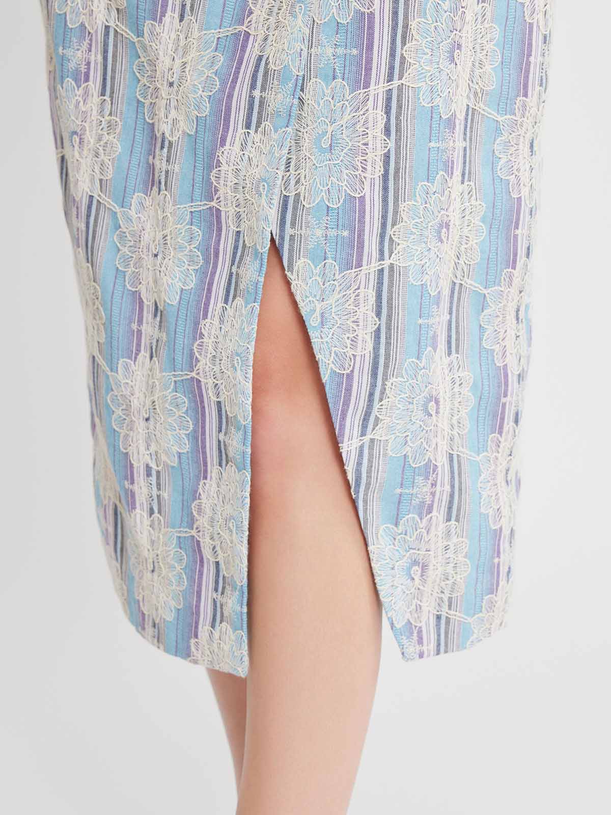 Striped Embroidered Wrap Skirt