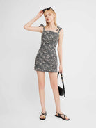 Embroidered Tie-Strap Mini Dress