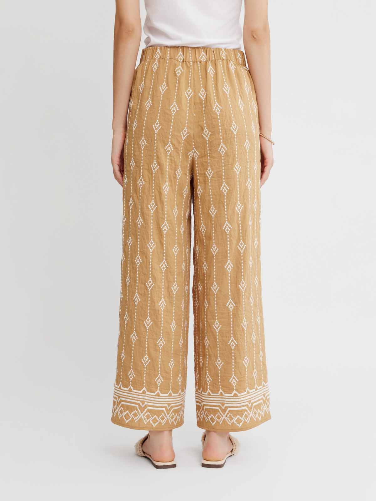 Embroidered Linen Wide-Leg Pants
