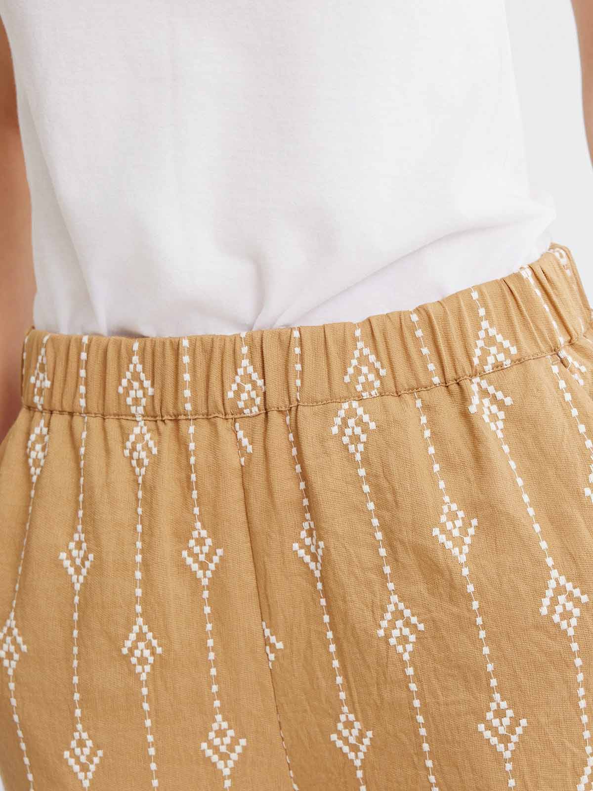 Embroidered Linen Wide-Leg Pants