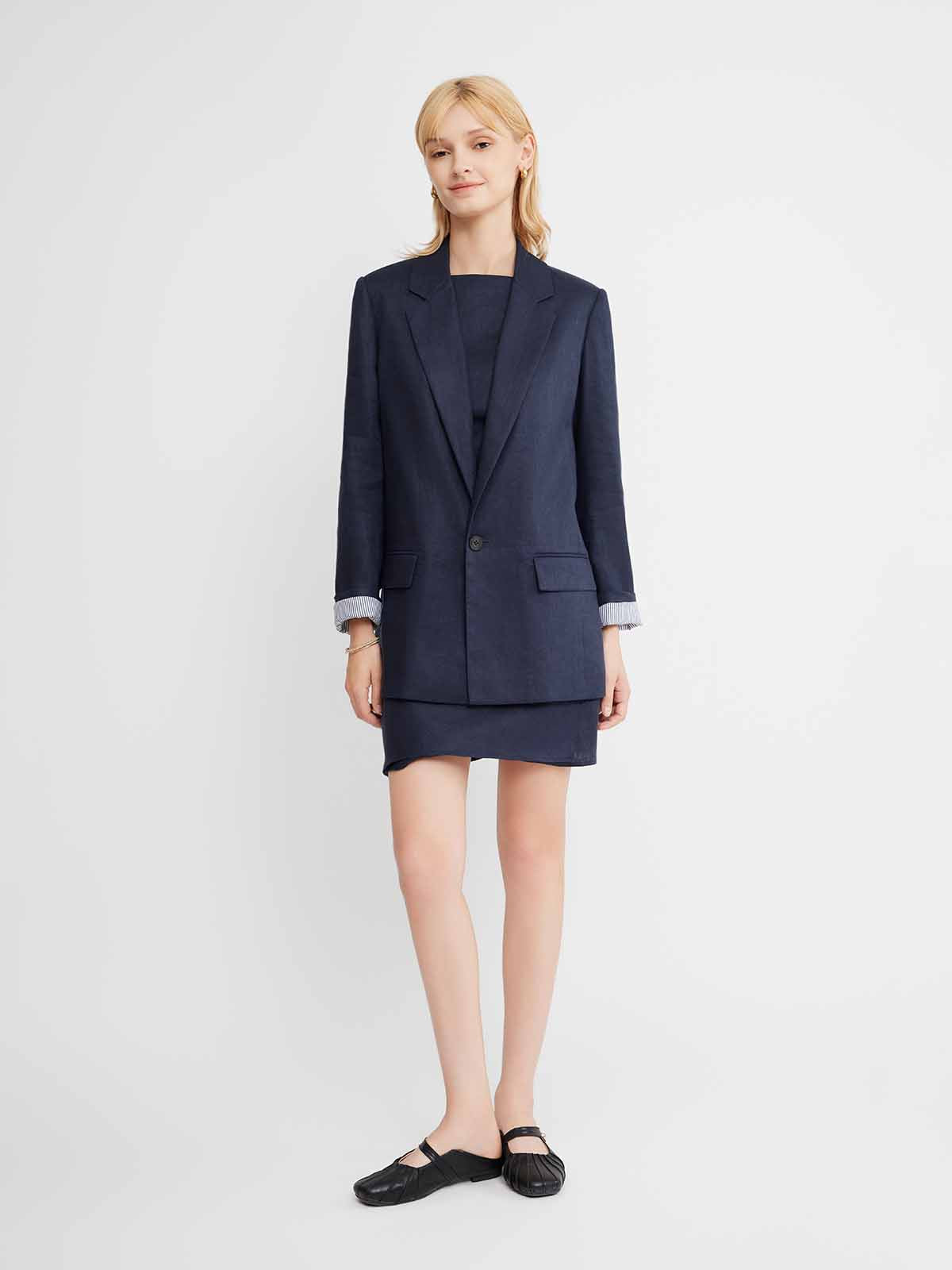 100% Linen Blazer with Striped Lining