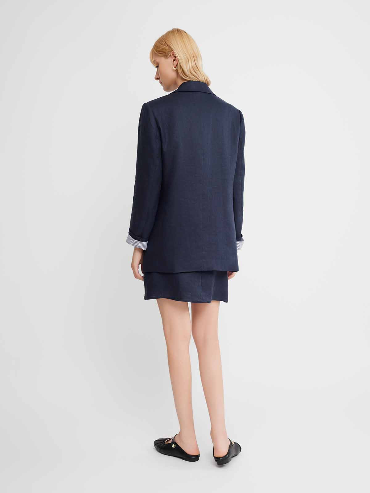 ASOBIO 100% Linen Blazer with Striped Lining