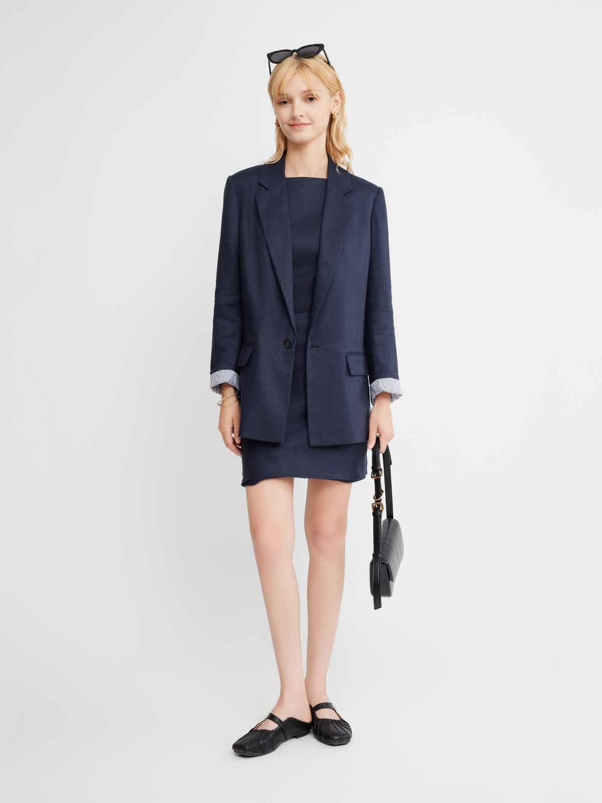 ASOBIO 100% Linen Blazer with Striped Lining