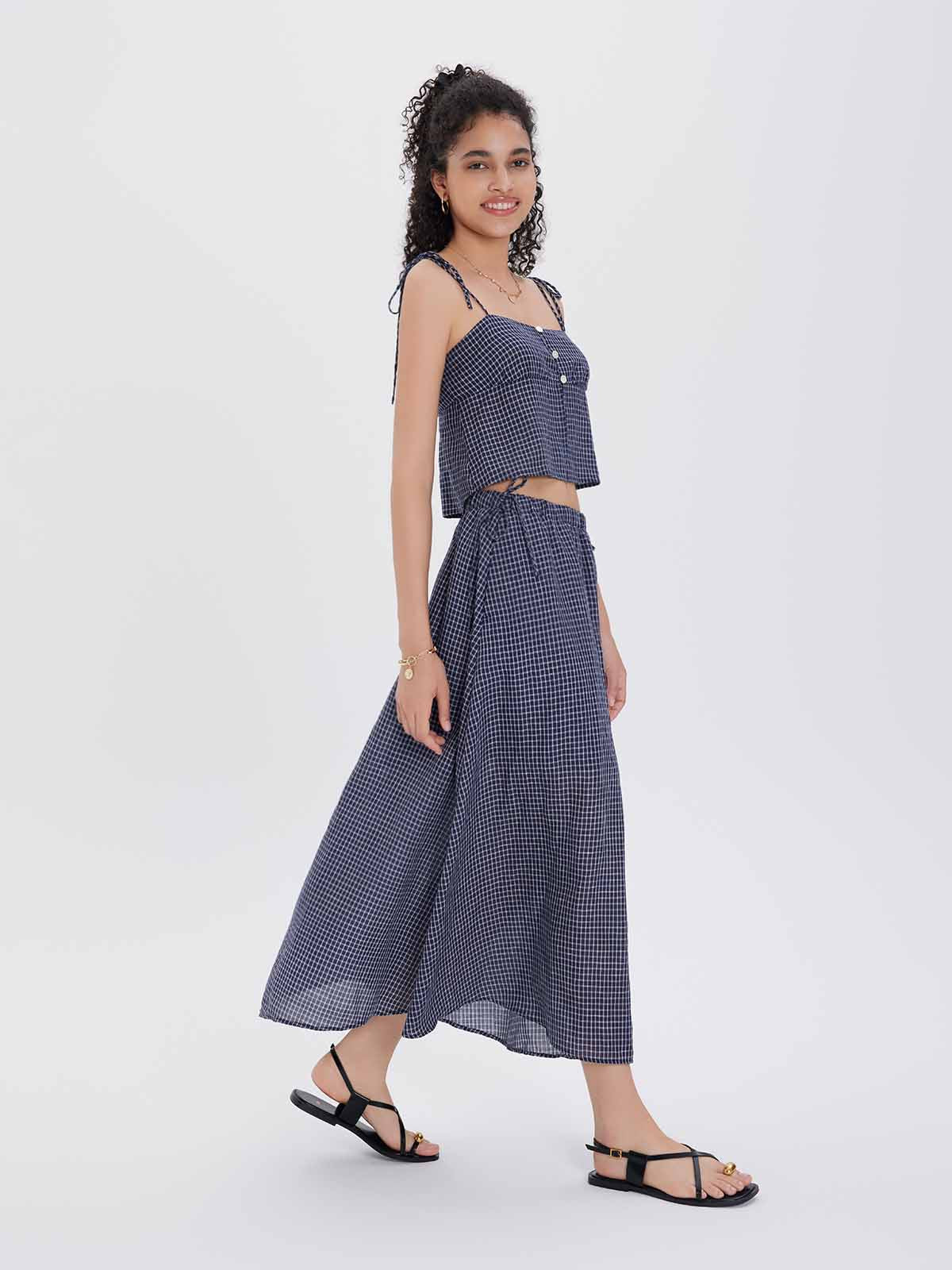 ASOBIO Tie-Waist Lyocell-Linen Maxi Skirt