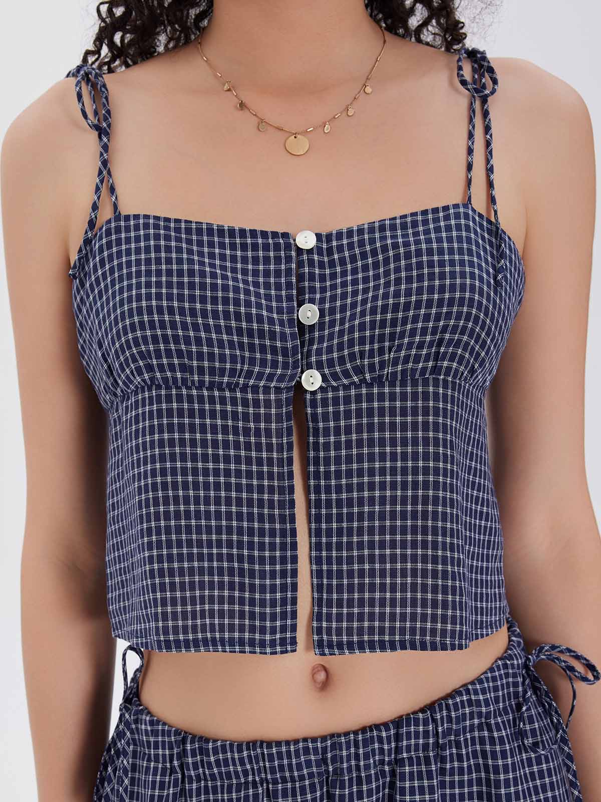 ASOBIO Front Button Tie-Strap Cami Top