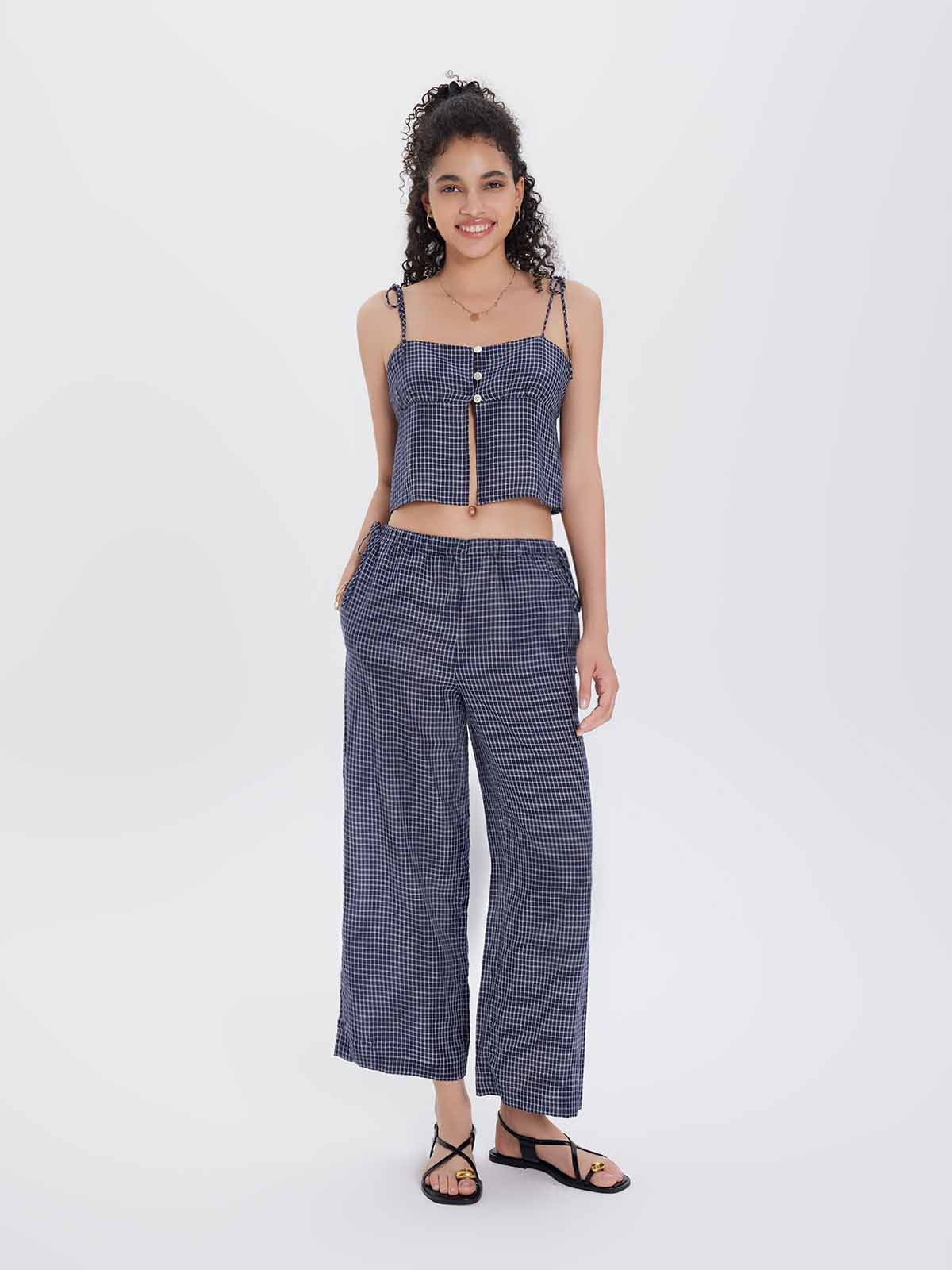 ASOBIO Linen Mid-Rise Wide-Leg Pants