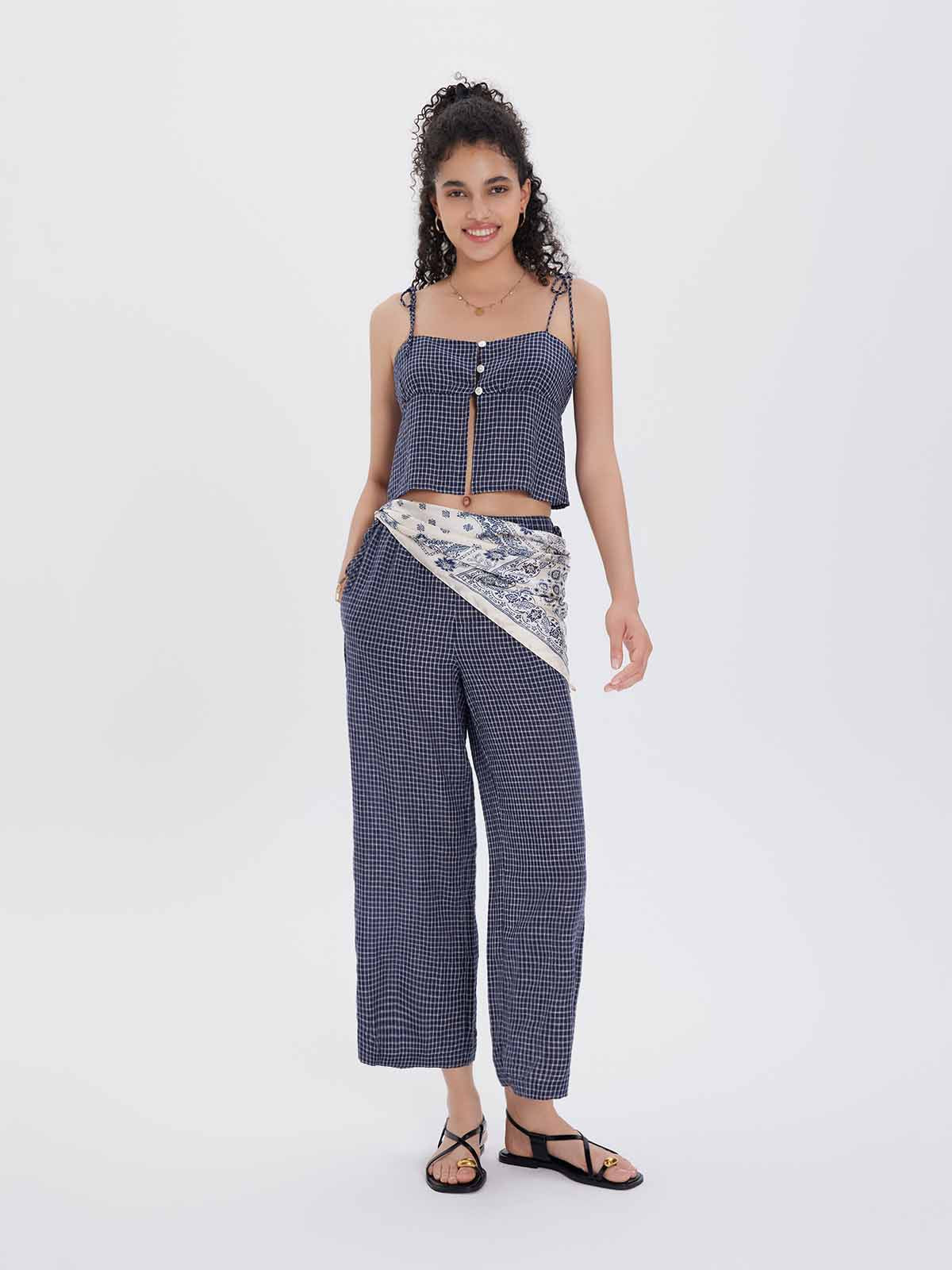 ASOBIO Linen Mid-Rise Wide-Leg Pants