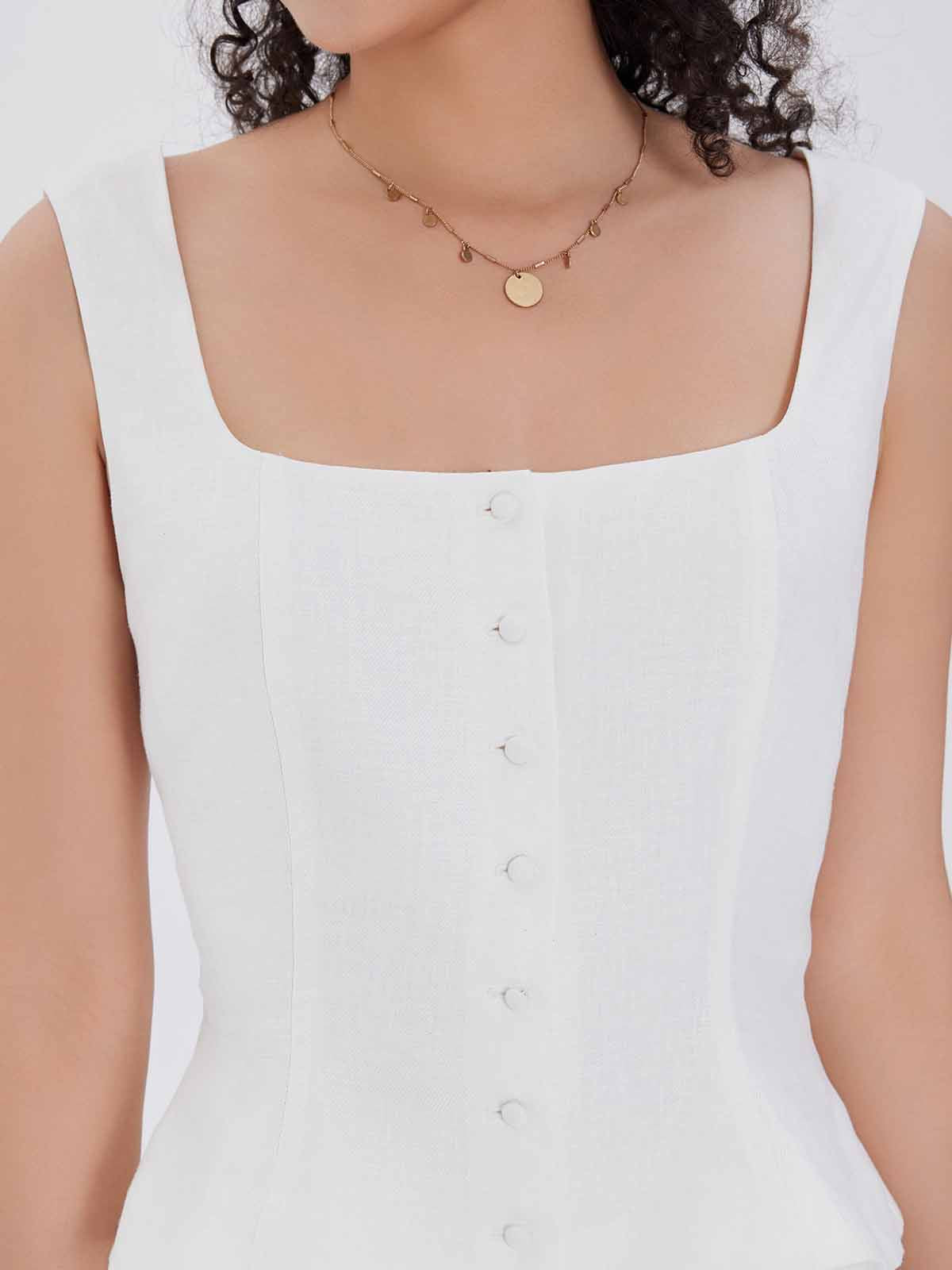 ASOBIO Linen Bustier Top with Peplum Hem