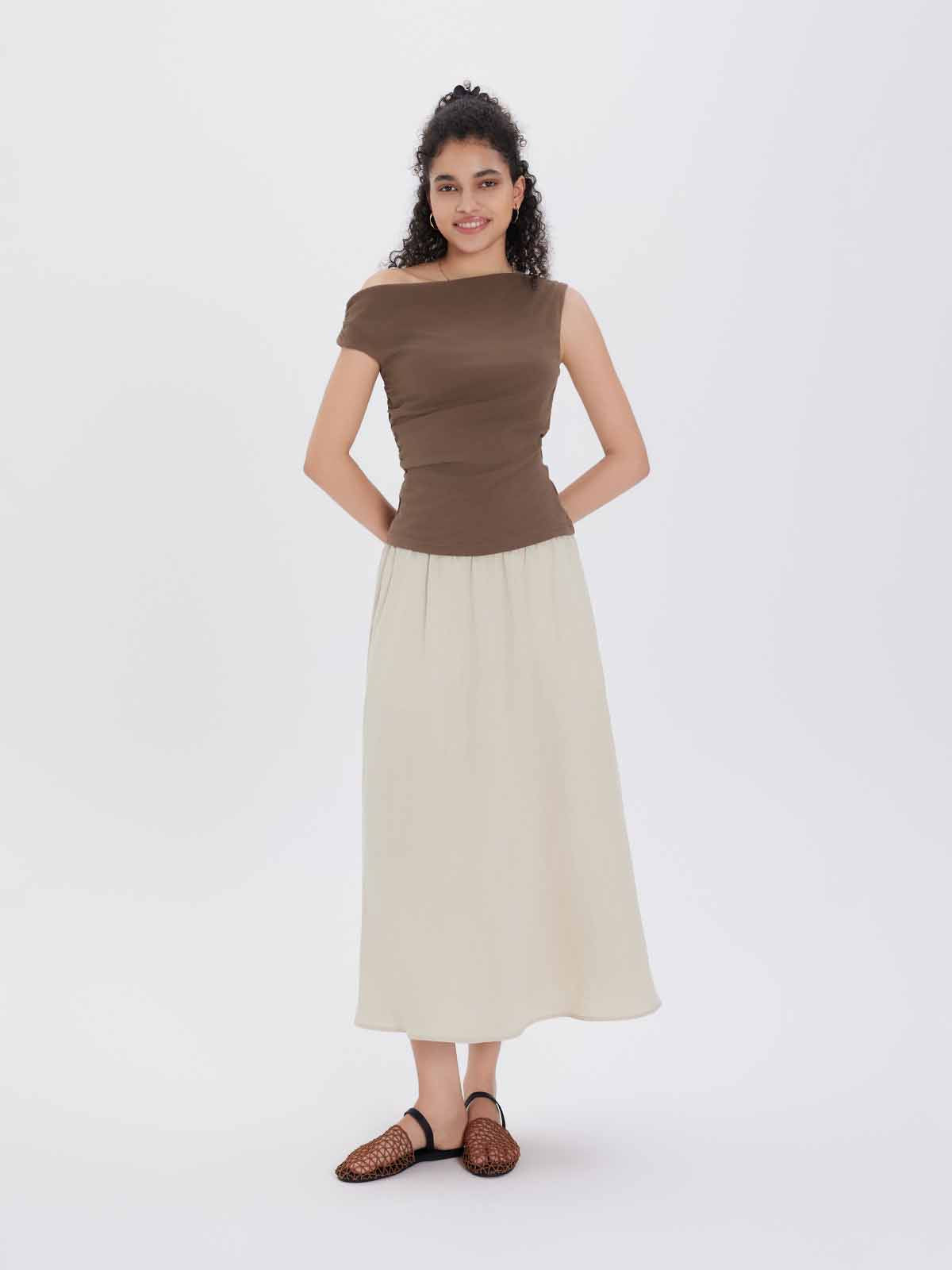 Ruched One-Shoulder Knit Top