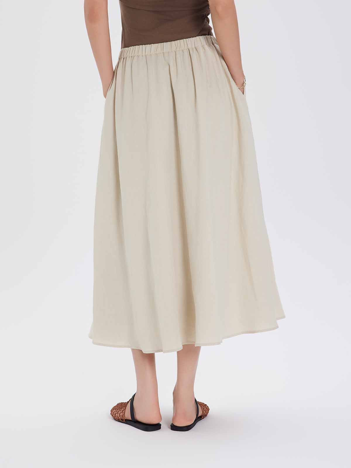 ASOBIO Linen-Blend A-Line Midi Skirt