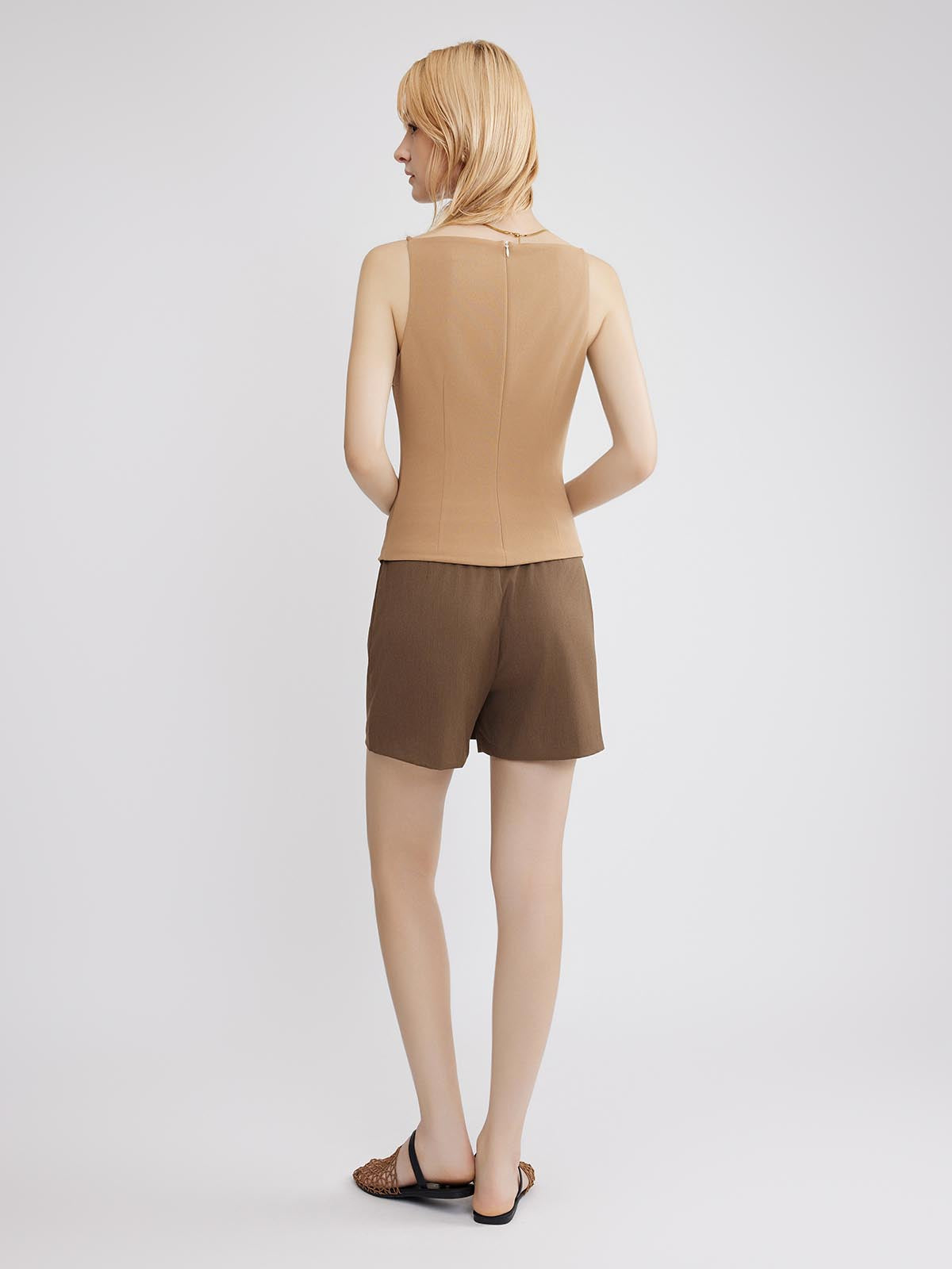 ASOBIO Sleeveless Boatneck Crepe Top