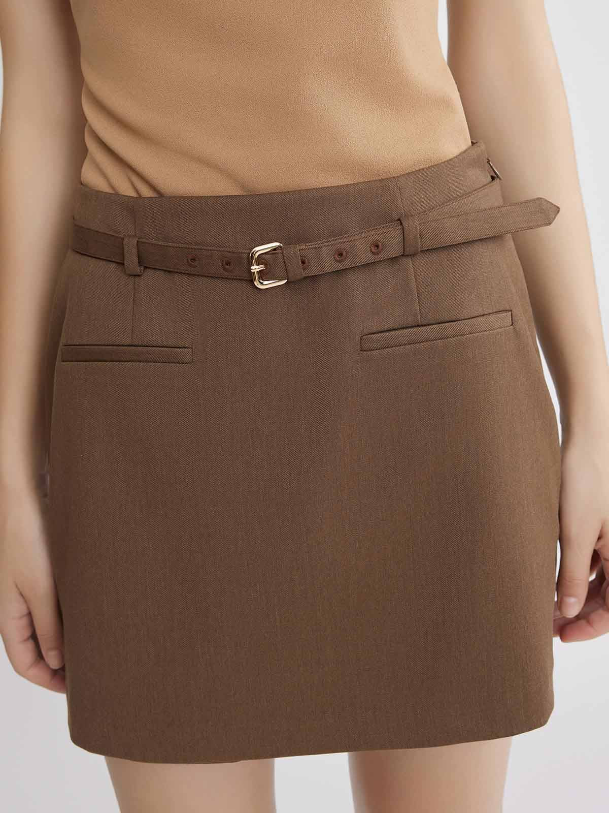 ASOBIO Wool-Blend Mini Skort with Belt