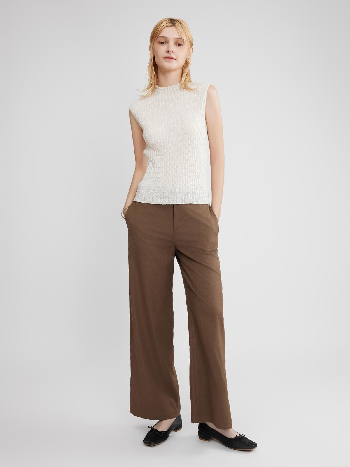 ASOBIO 100% Wool Textured Mockneck Top