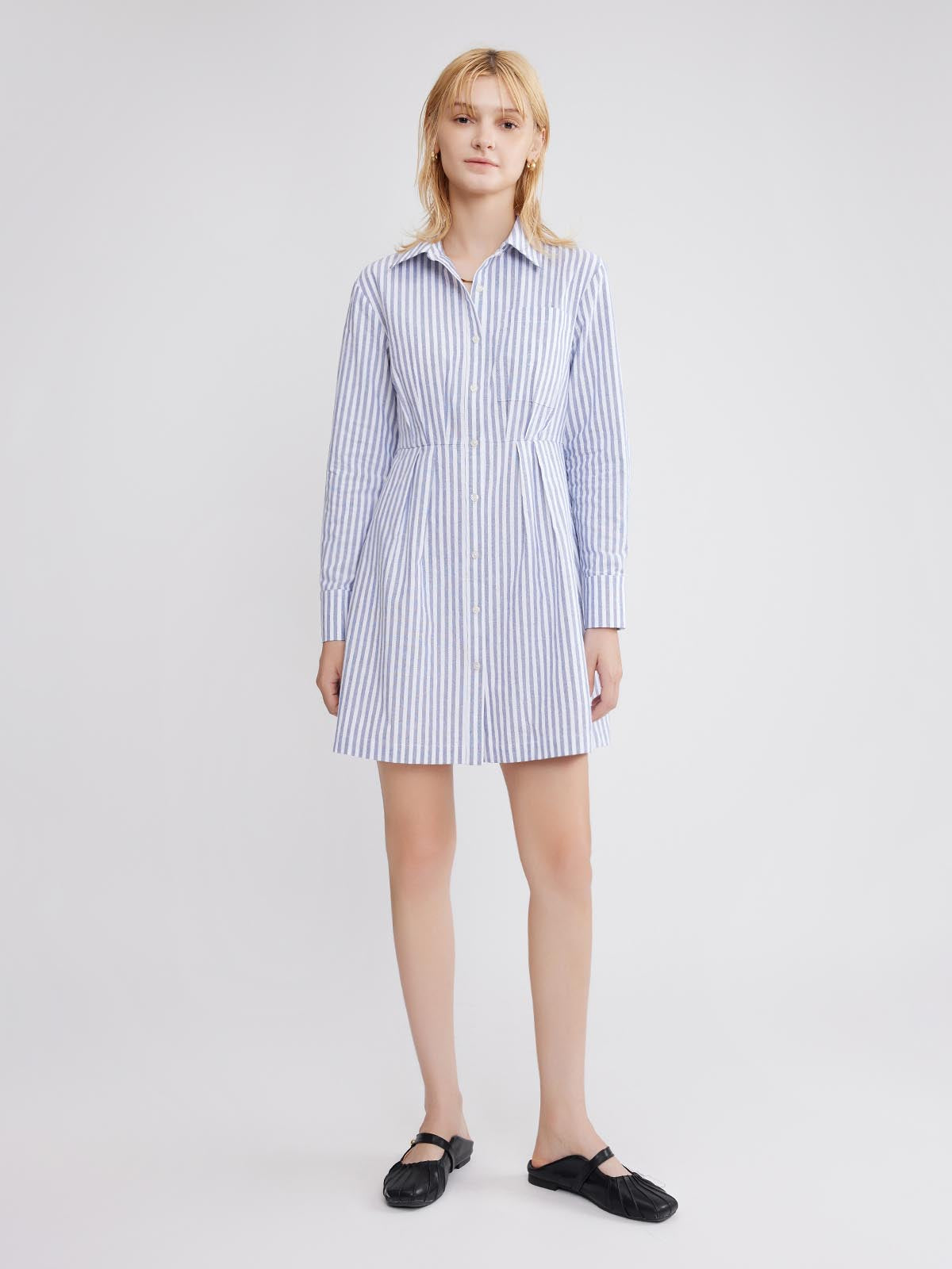 ASOBIO Striped Cotton Shirt Mini Dress