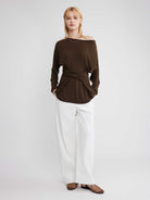 ASOBIO Wool Blend Wide Neck Knit Top